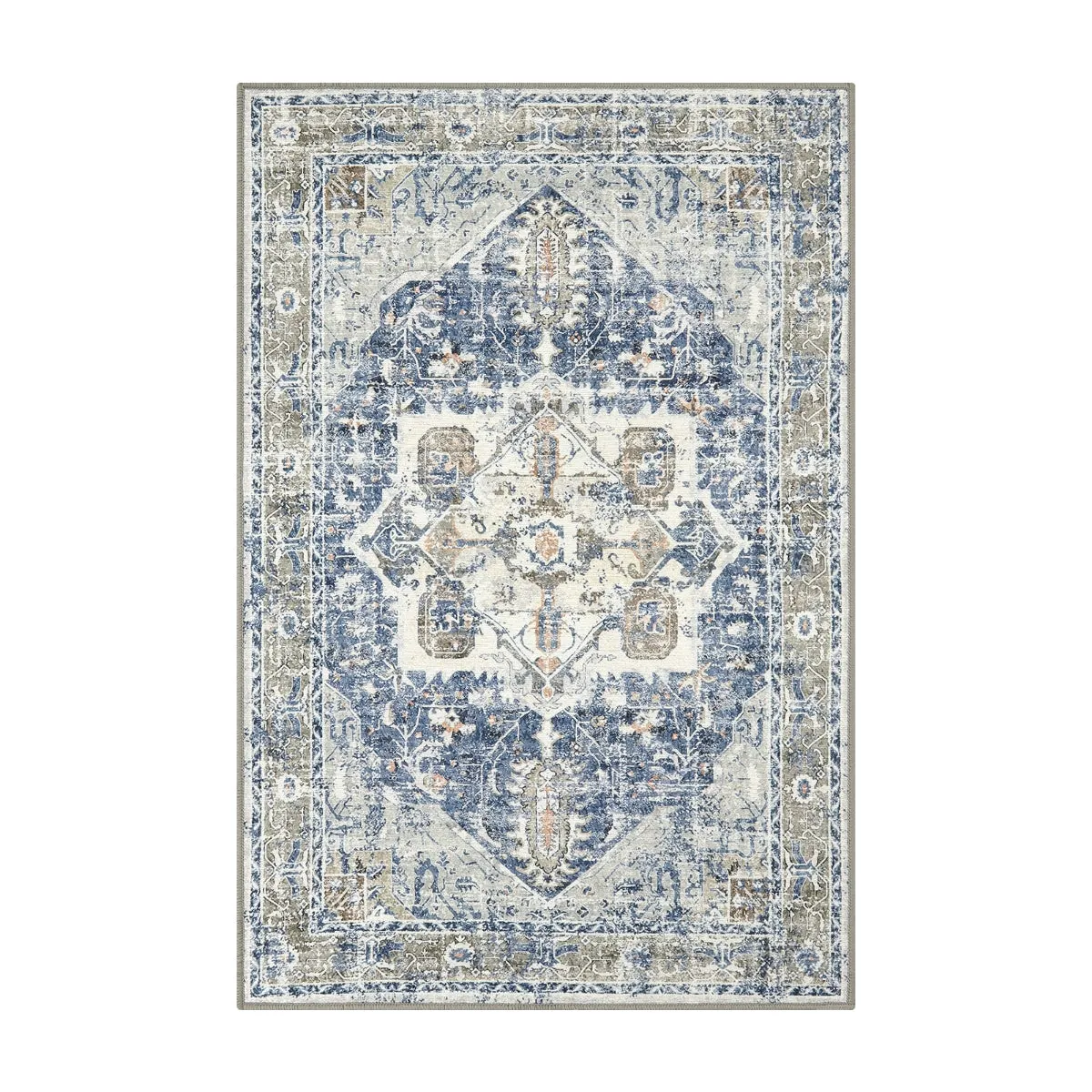 Harriet Traditional Medallion Distressed Blue Area Rug