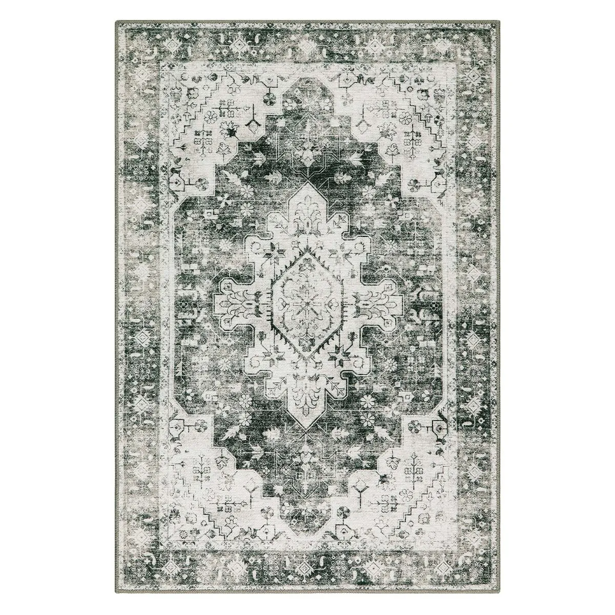 Helene Ultra-Thin Washable Vintage Floral Grey Area Rug