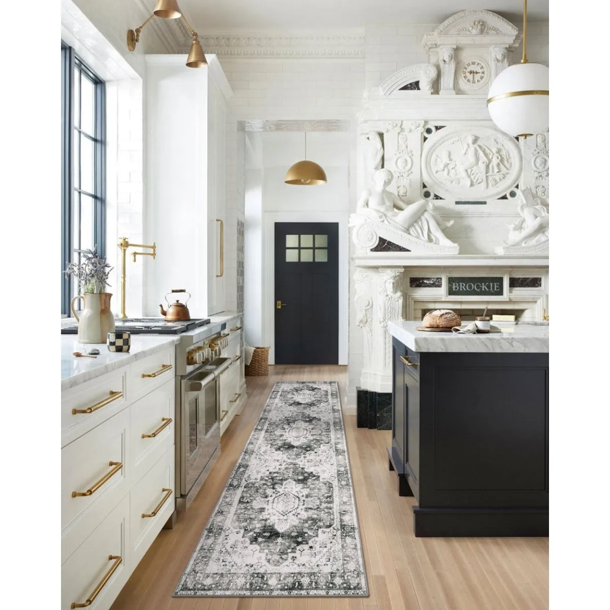 Helene Ultra-Thin Washable Vintage Floral Grey Area Rug