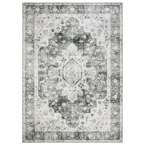 Helene Ultra-Thin Washable Vintage Floral Grey Area Rug