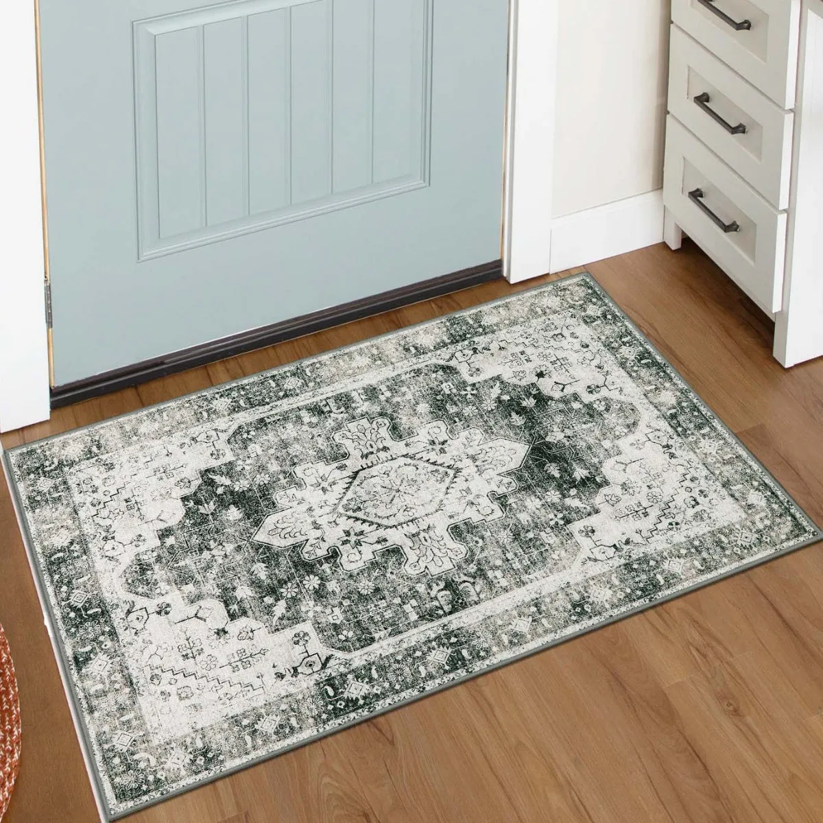 Helene Ultra-Thin Washable Vintage Floral Grey Area Rug