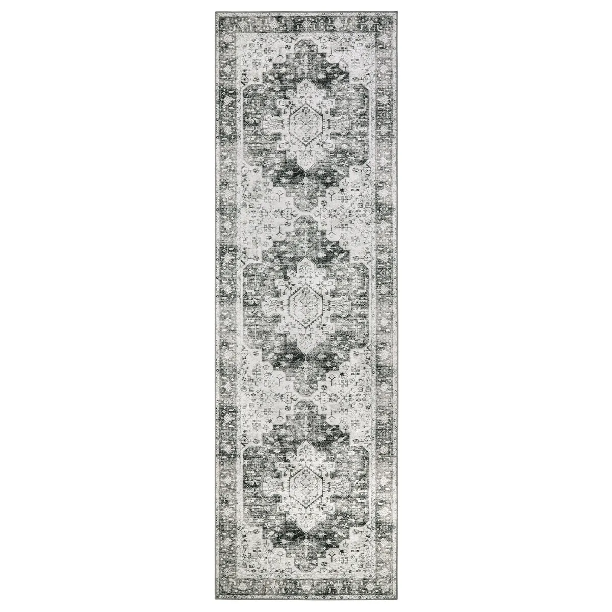 Helene Ultra-Thin Washable Vintage Floral Grey Area Rug