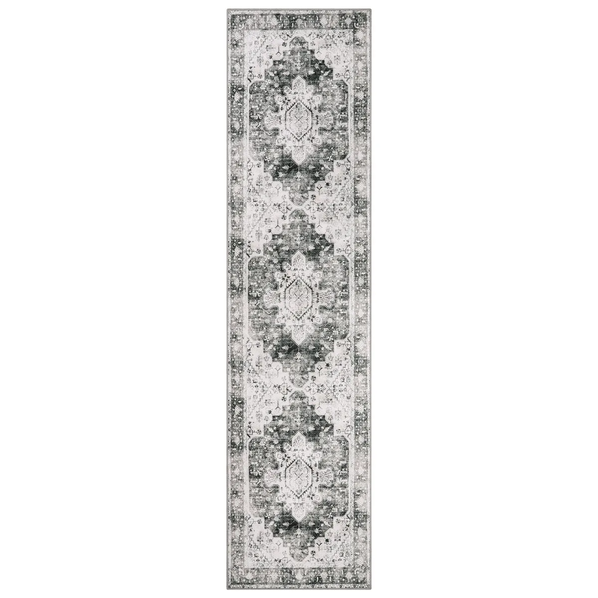 Helene Ultra-Thin Washable Vintage Floral Grey Area Rug