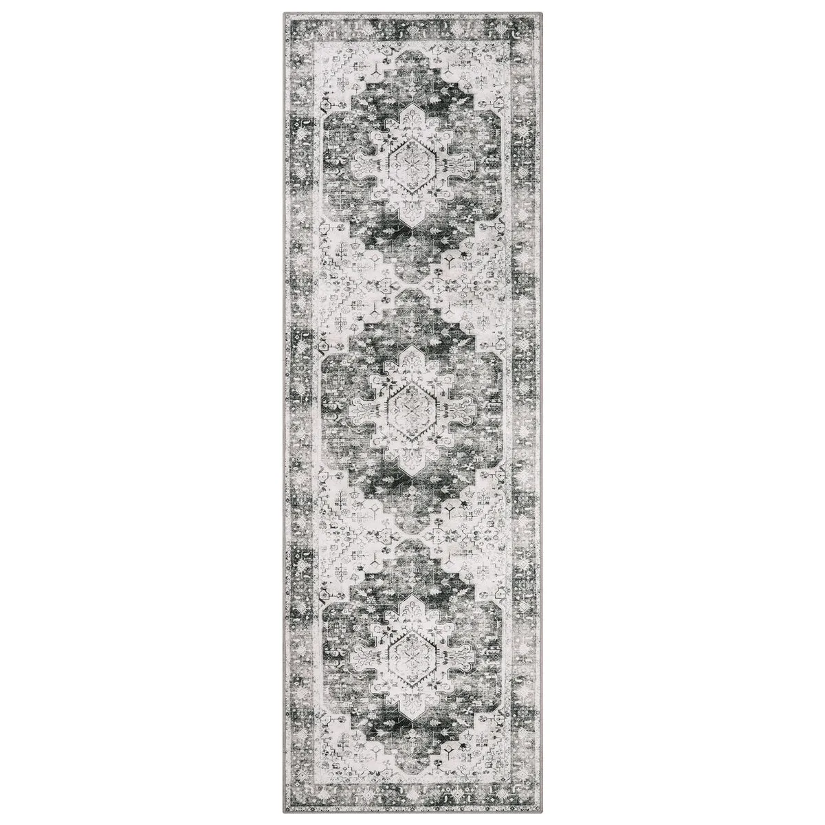 Helene Ultra-Thin Washable Vintage Floral Grey Area Rug