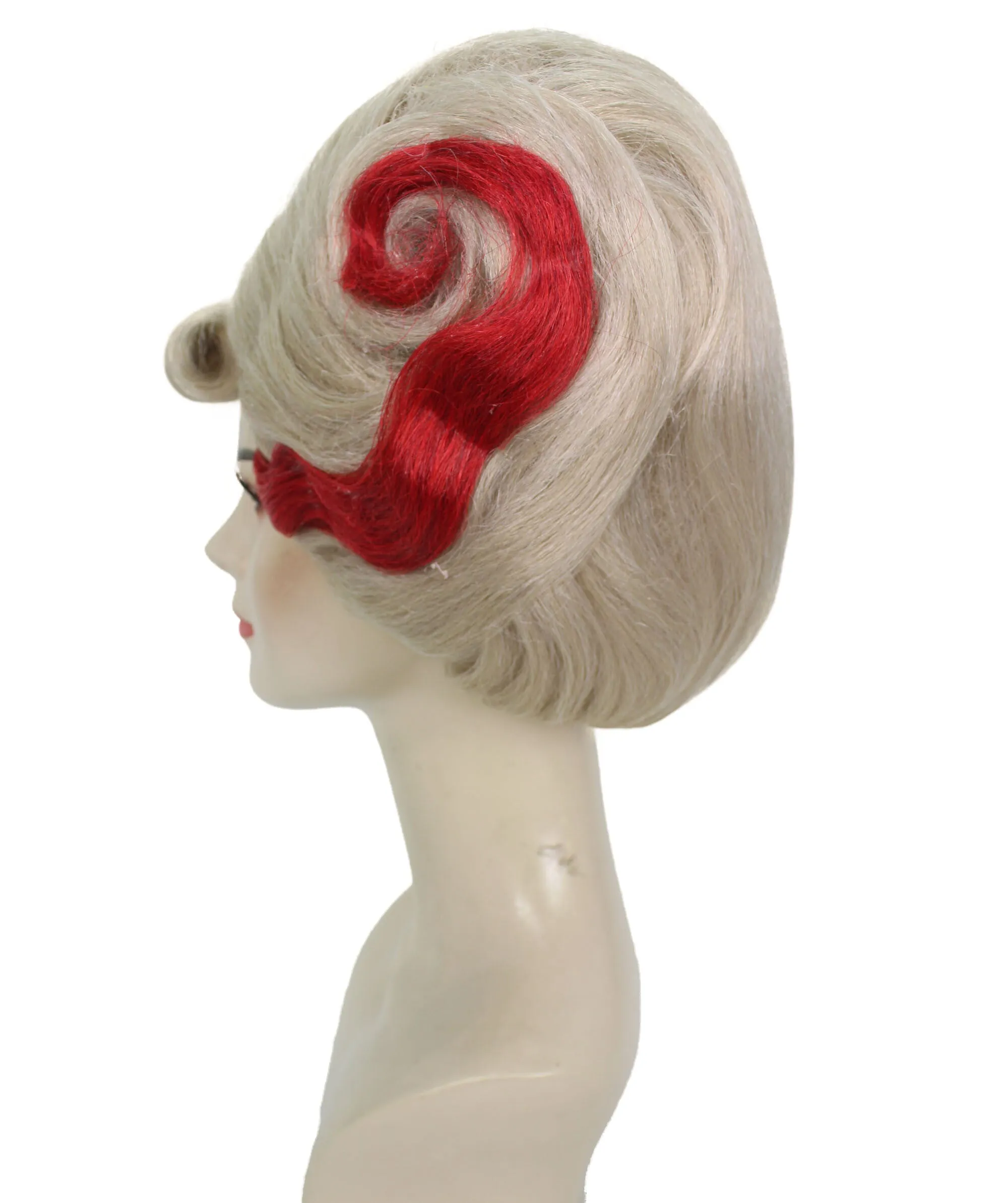 HPO Adult Women's British Drag Performer Blonde with Red Line Heart Wig I Cosplay Wig I Flame-retardant Synthetic Fiber