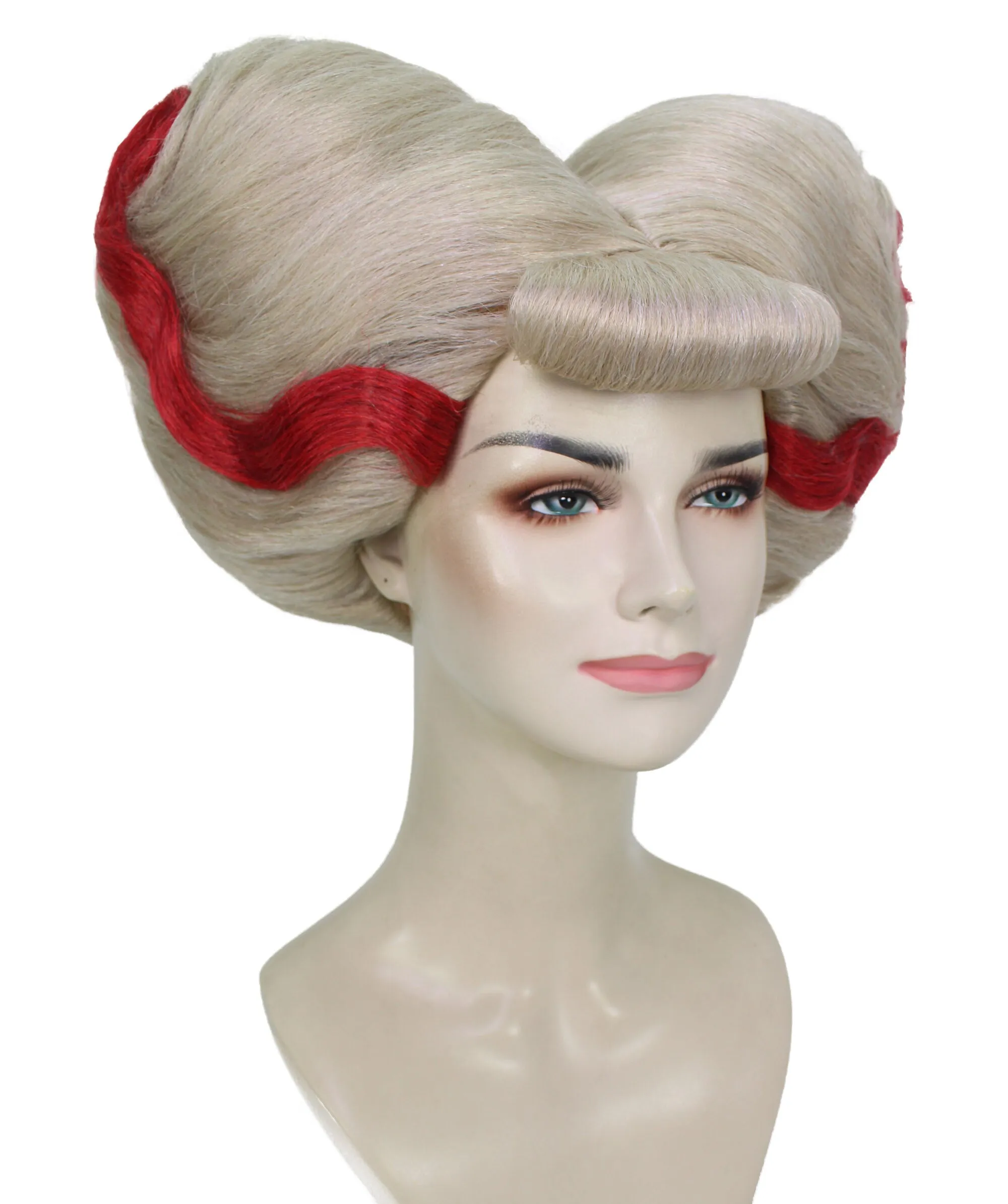 HPO Adult Women's British Drag Performer Blonde with Red Line Heart Wig I Cosplay Wig I Flame-retardant Synthetic Fiber