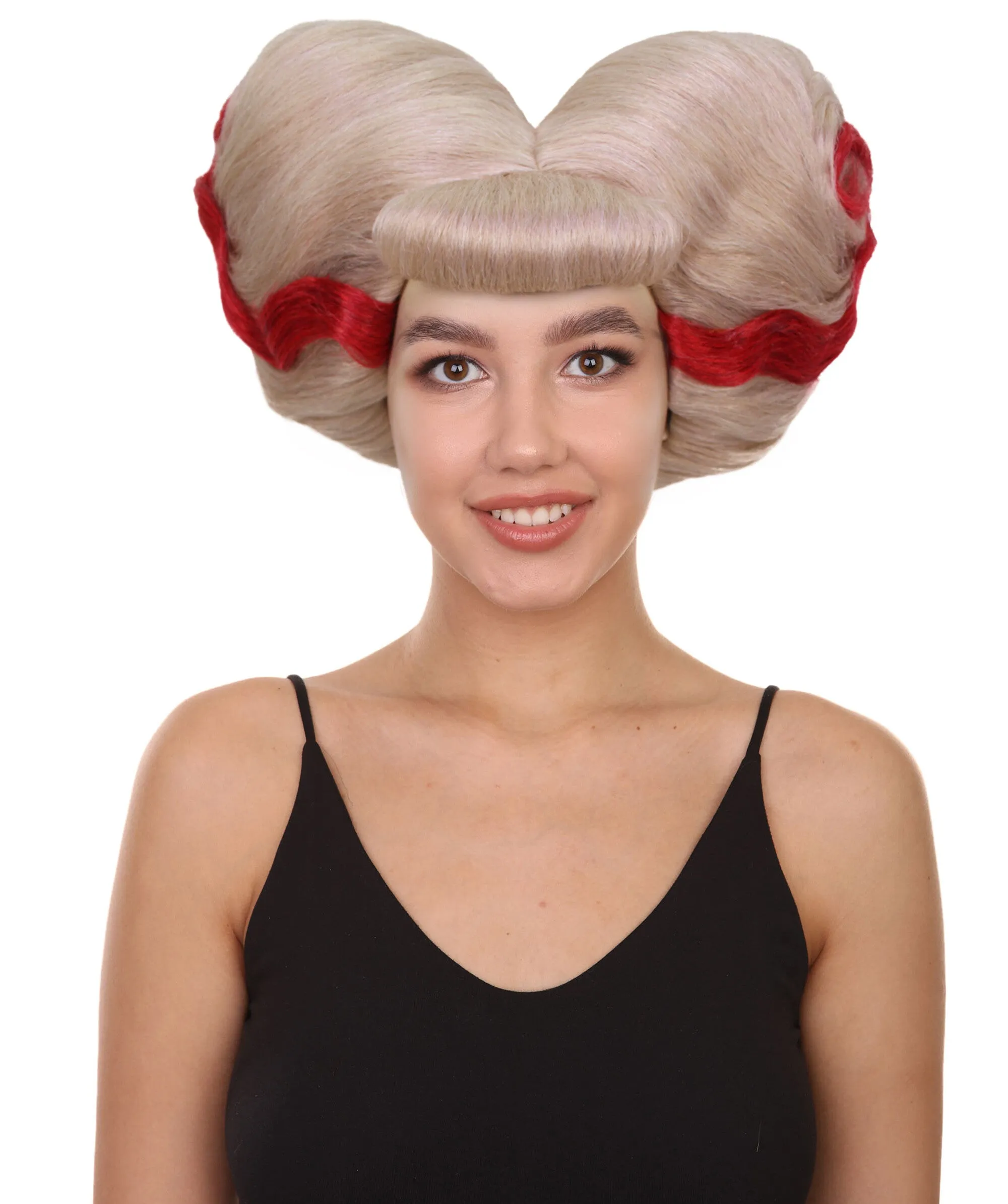 HPO Adult Women's British Drag Performer Blonde with Red Line Heart Wig I Cosplay Wig I Flame-retardant Synthetic Fiber