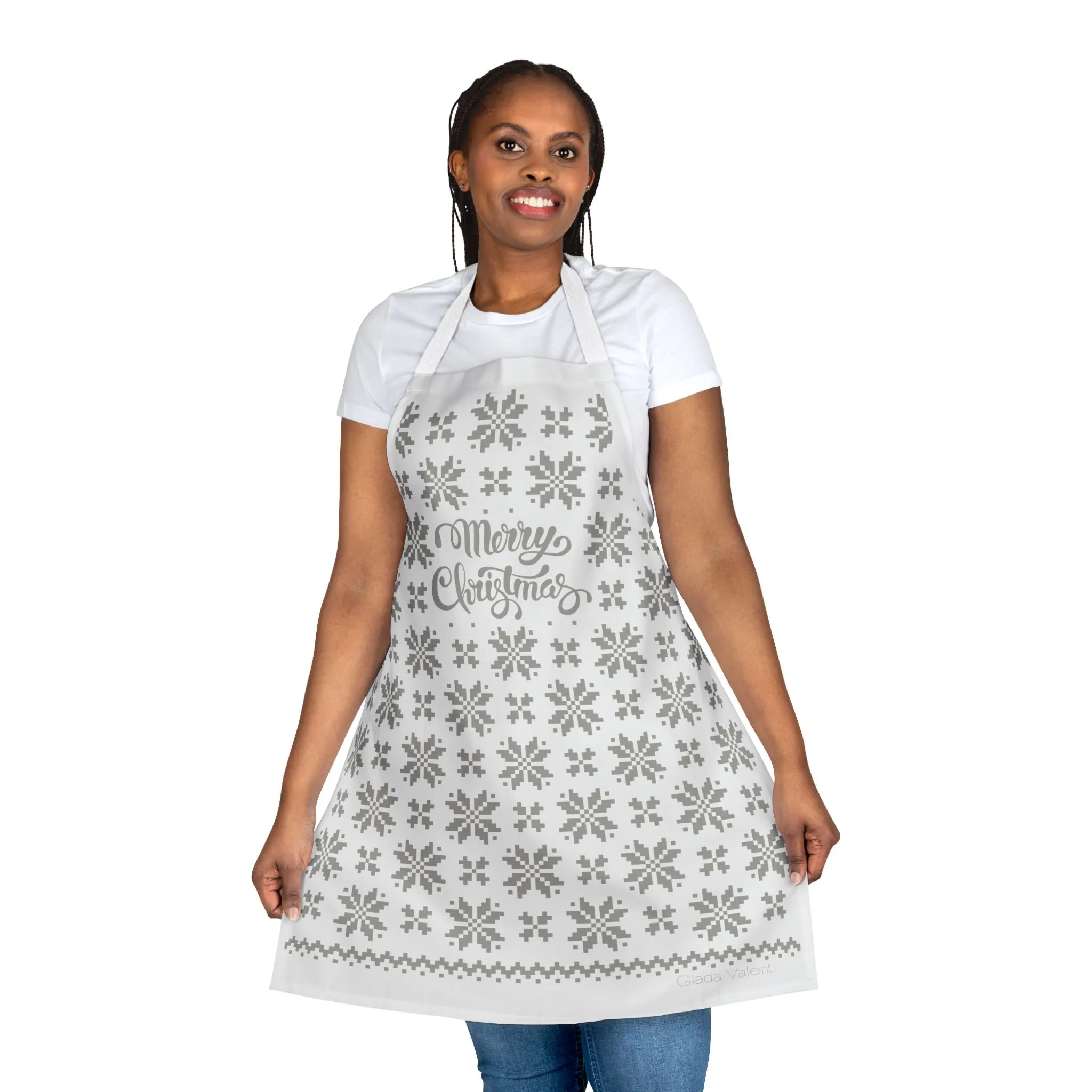 Jacquard Snowflake Apron with Italian Design print | White Silver | Giada Valenti | Christmas Apron | Christmas Gift