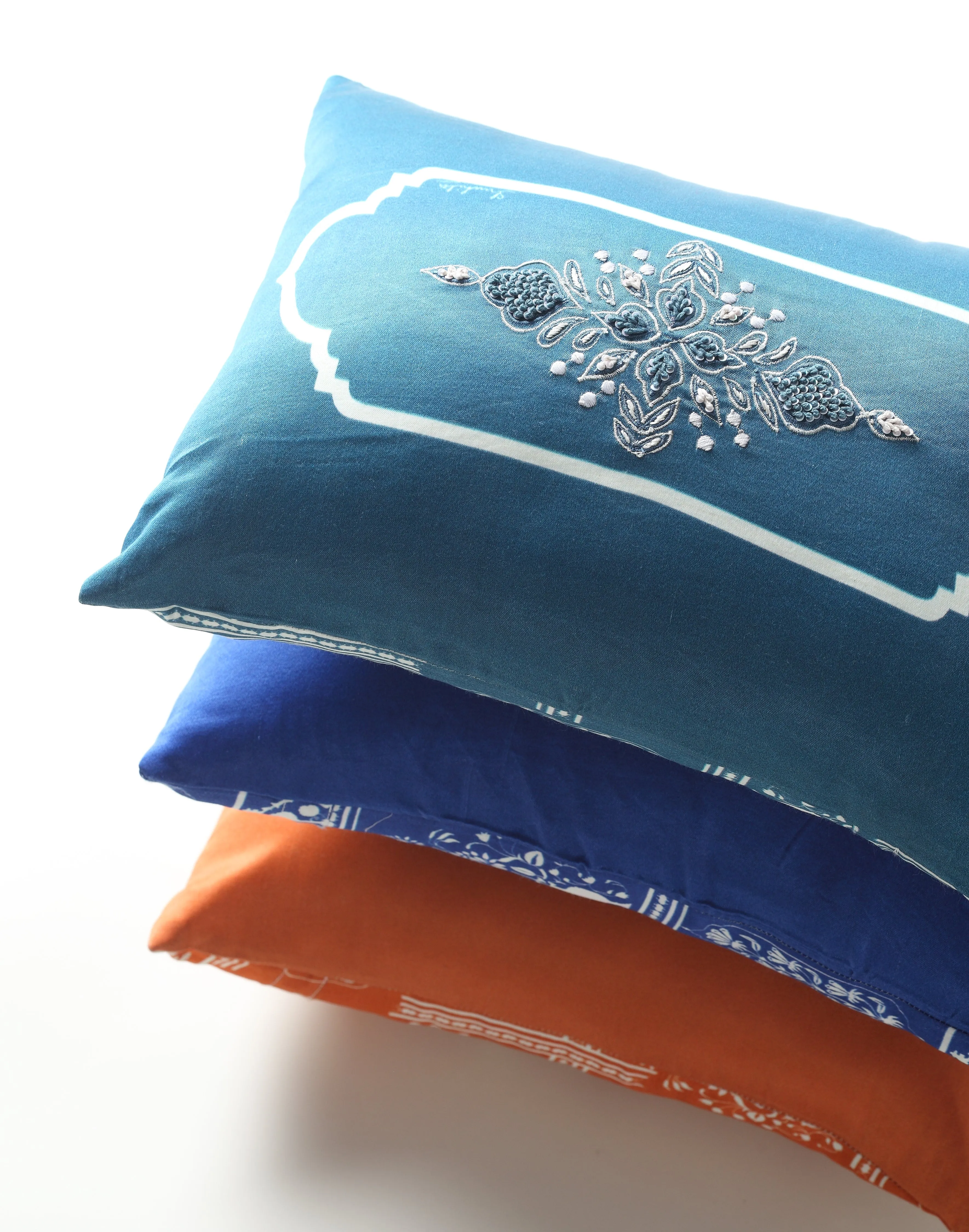 Jharoka Accent Embroidered Rectangular Cushion LAPIS