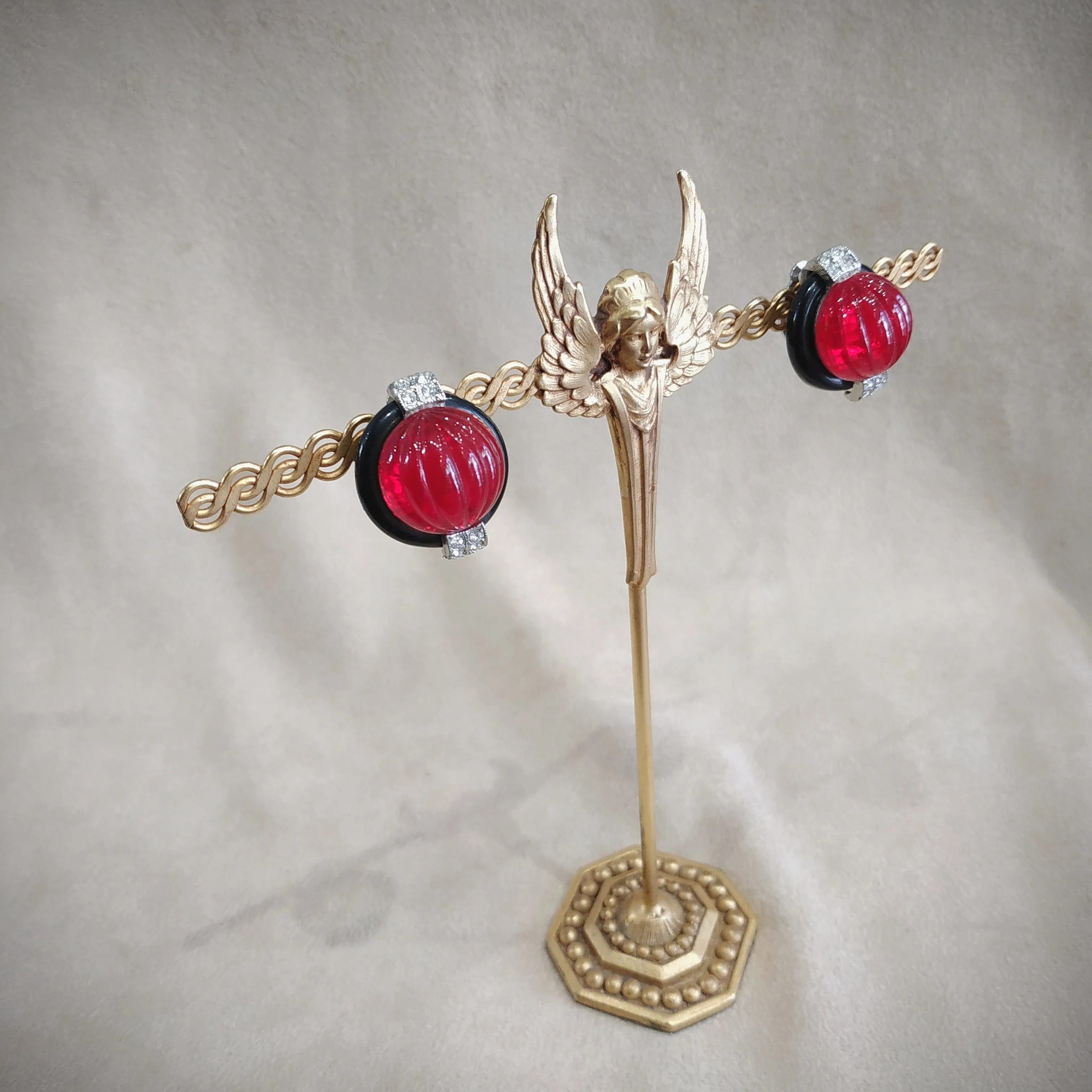 KJL Red Black Vintage Clip on Earrings by Kenneth Jay Lane