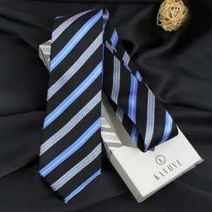 Kovove Elegant Black Striped Neck Tie For Men