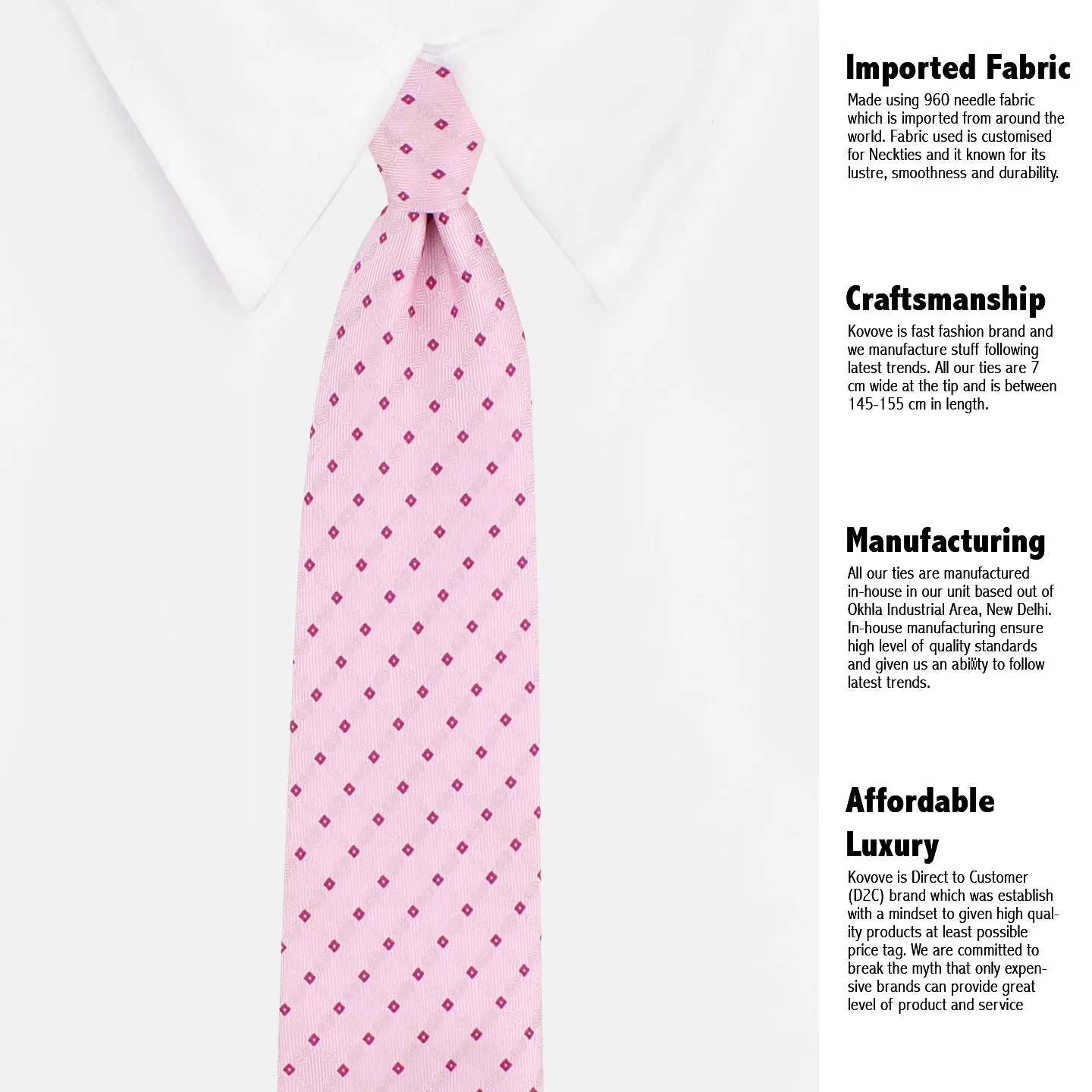 Kovove Elegant Pink Checkered Neck Tie For Men