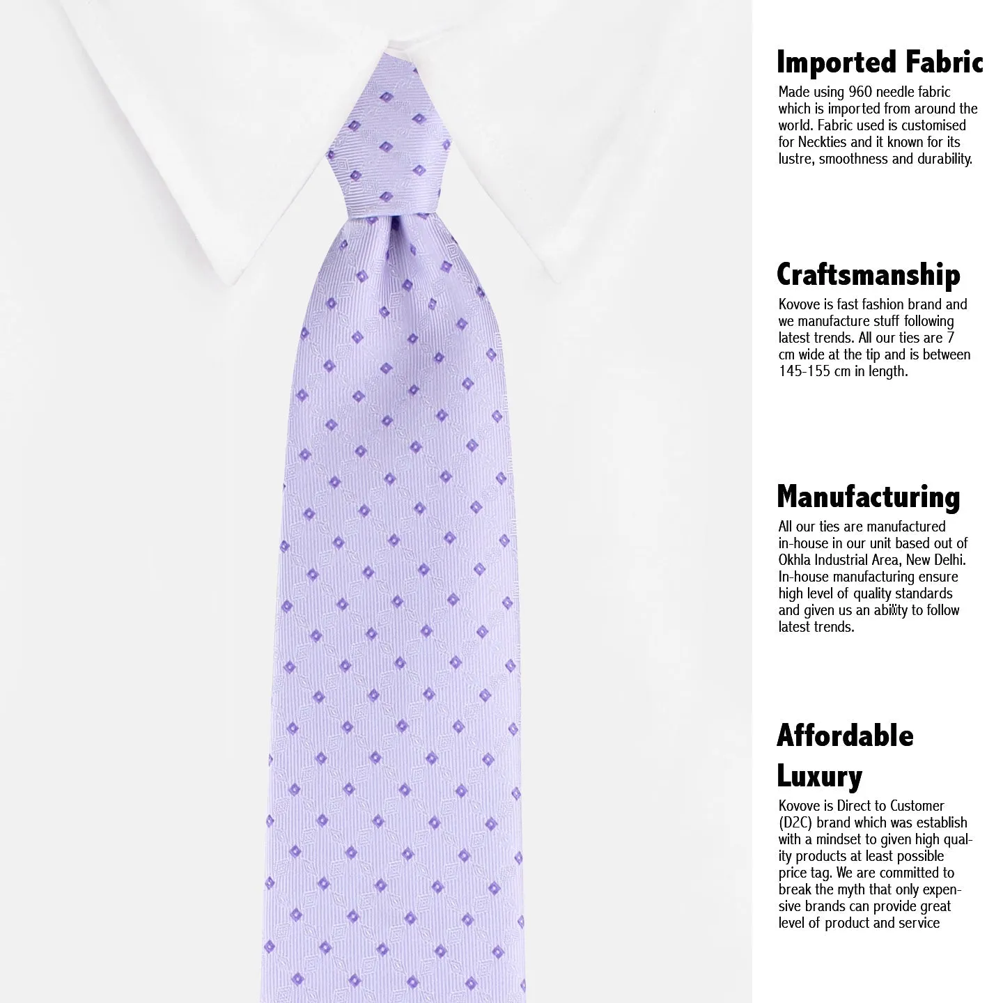 Kovove Purple Checkered Neck Tie For Men