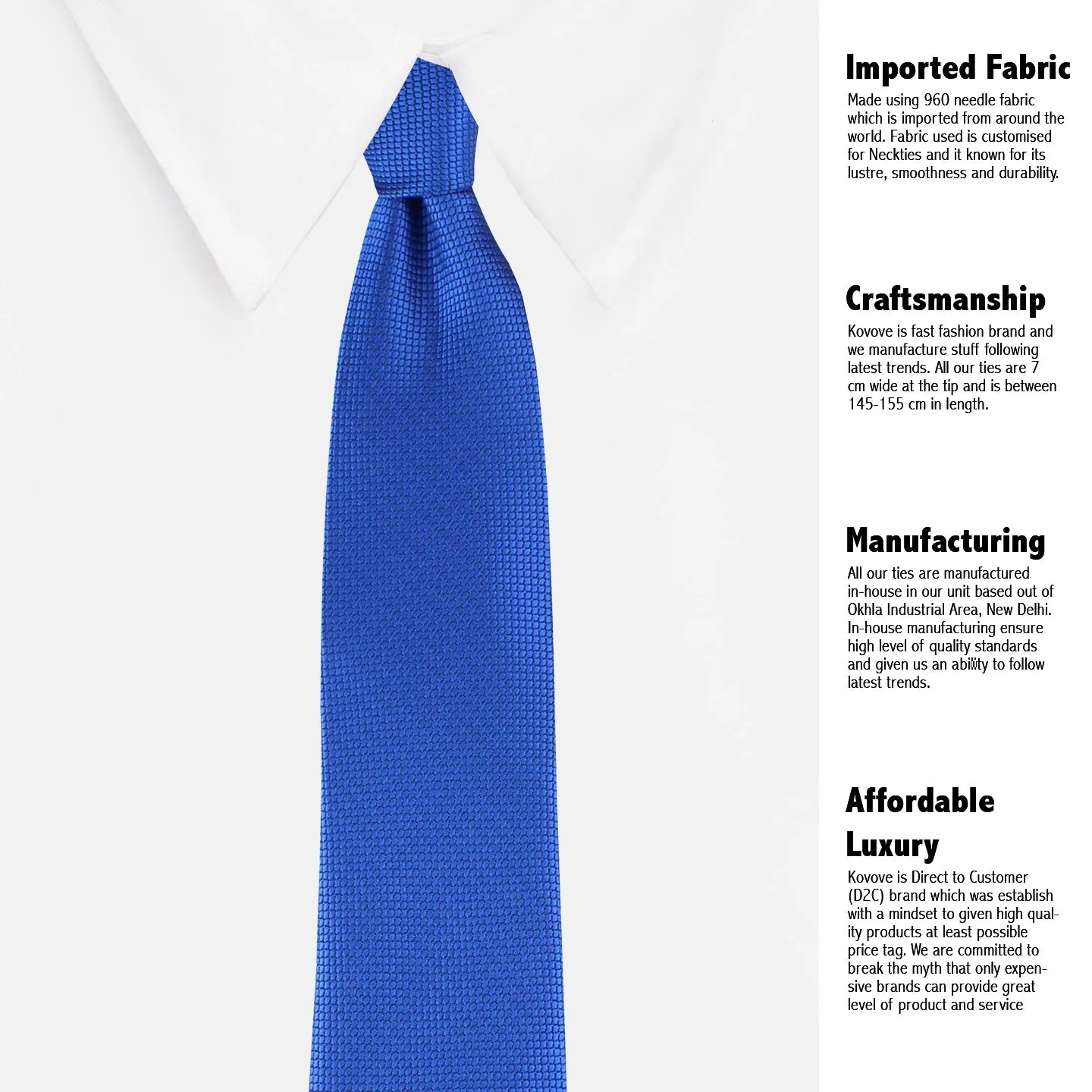 Kovove Refreshing Blue Checkered Neck Tie For Men