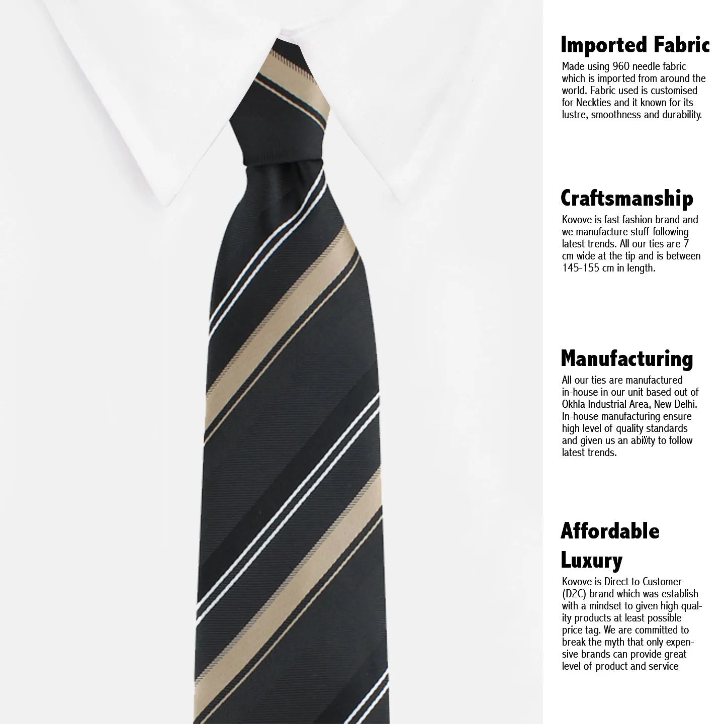 Kovove Smoothing Black Striped Neck Tie For Men