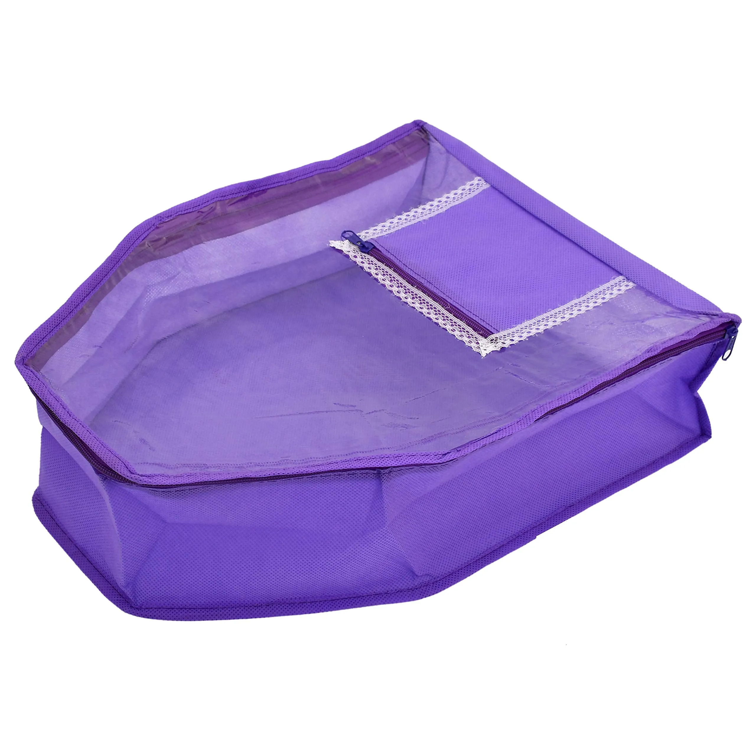 Kuber Industries Non Woven 2 Pieces Saree Cover/Cloth Wardrobe Organizer and 2 Pieces Blouse Cover Combo Set (Purple)