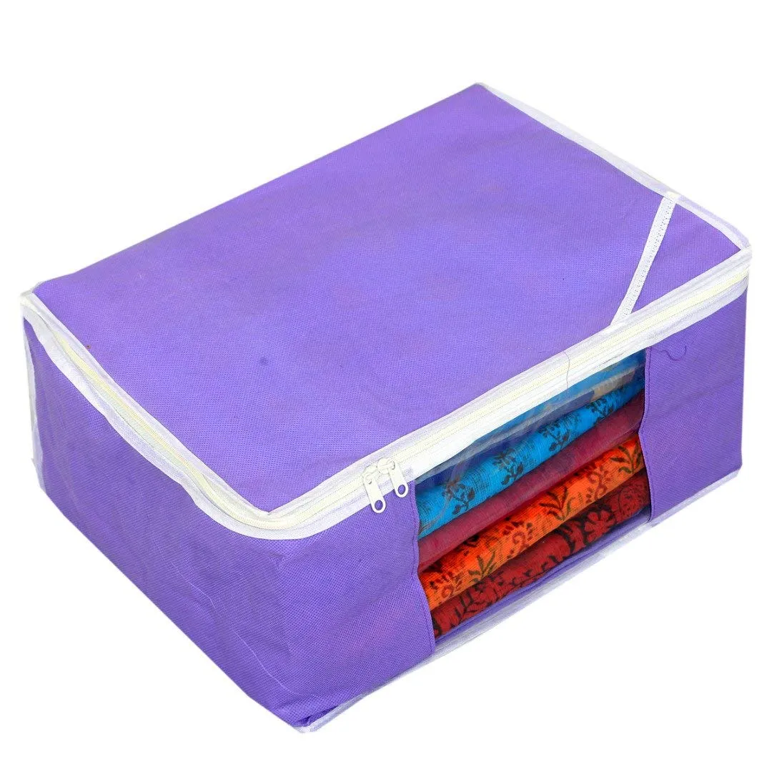 Kuber Industries Non Woven 2 Pieces Saree Cover/Cloth Wardrobe Organizer and 2 Pieces Blouse Cover Combo Set (Purple)