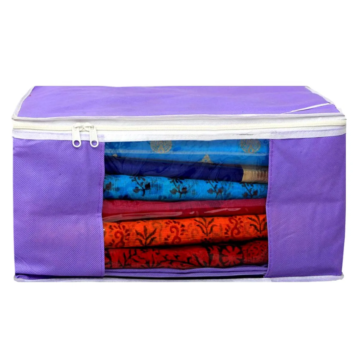 Kuber Industries Non Woven 2 Pieces Saree Cover/Cloth Wardrobe Organizer and 2 Pieces Blouse Cover Combo Set (Purple)