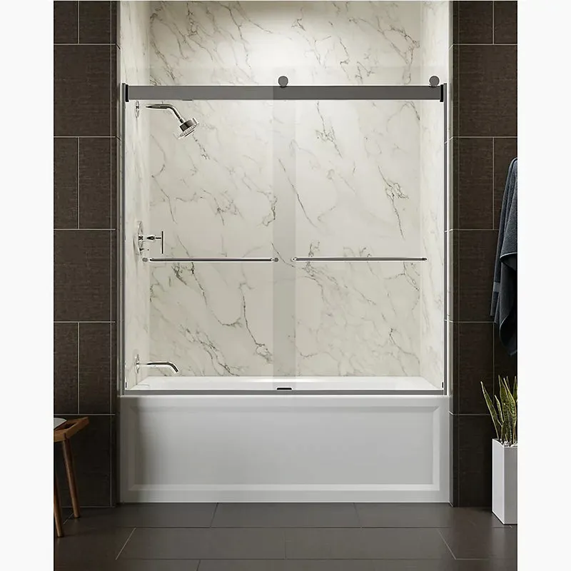 Levity 59.75" Clear Glass Sliding Bath Door in Matte Nickel