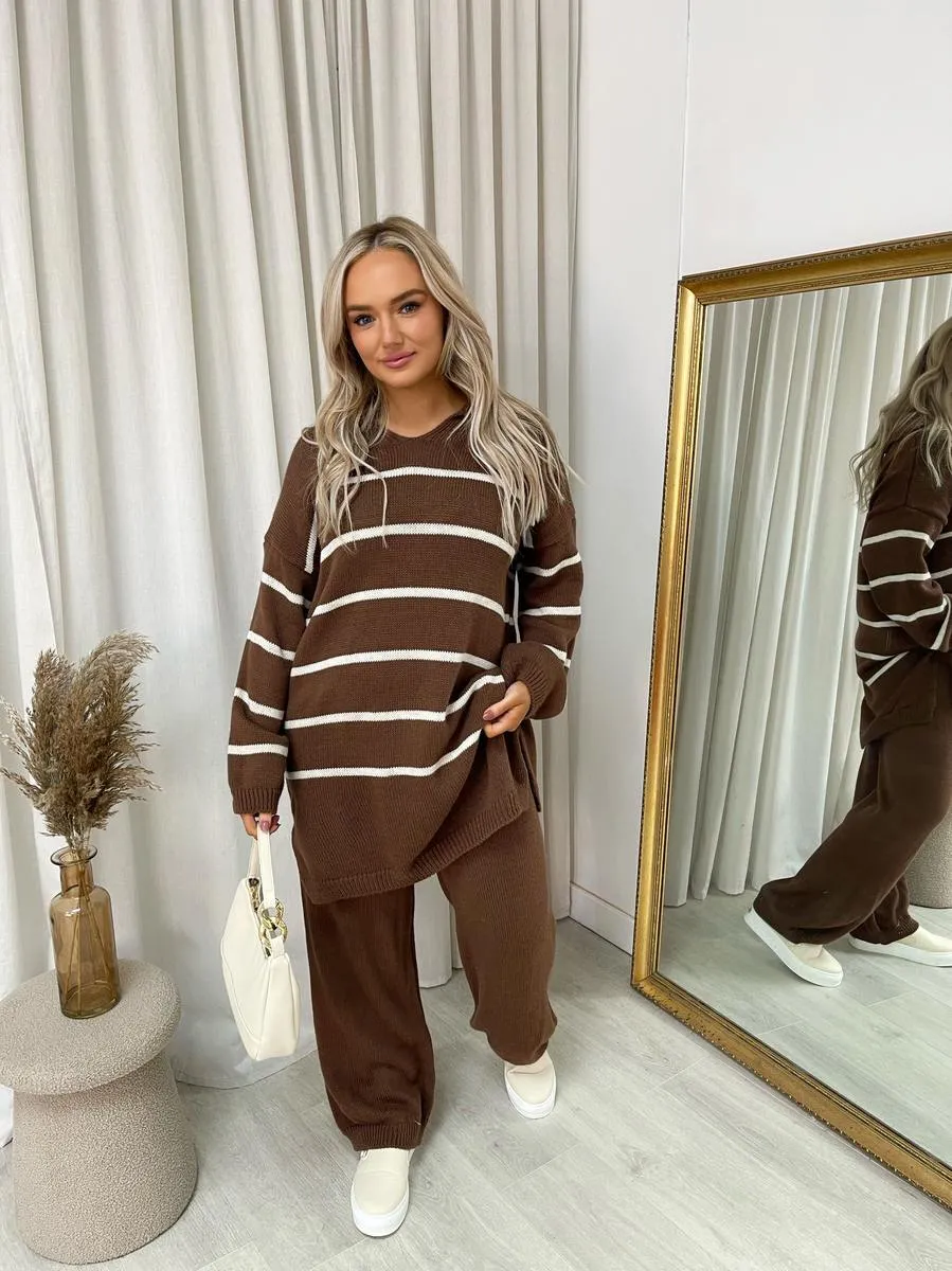 Loose Striped Knitted Top and Trouser Co-ord Set