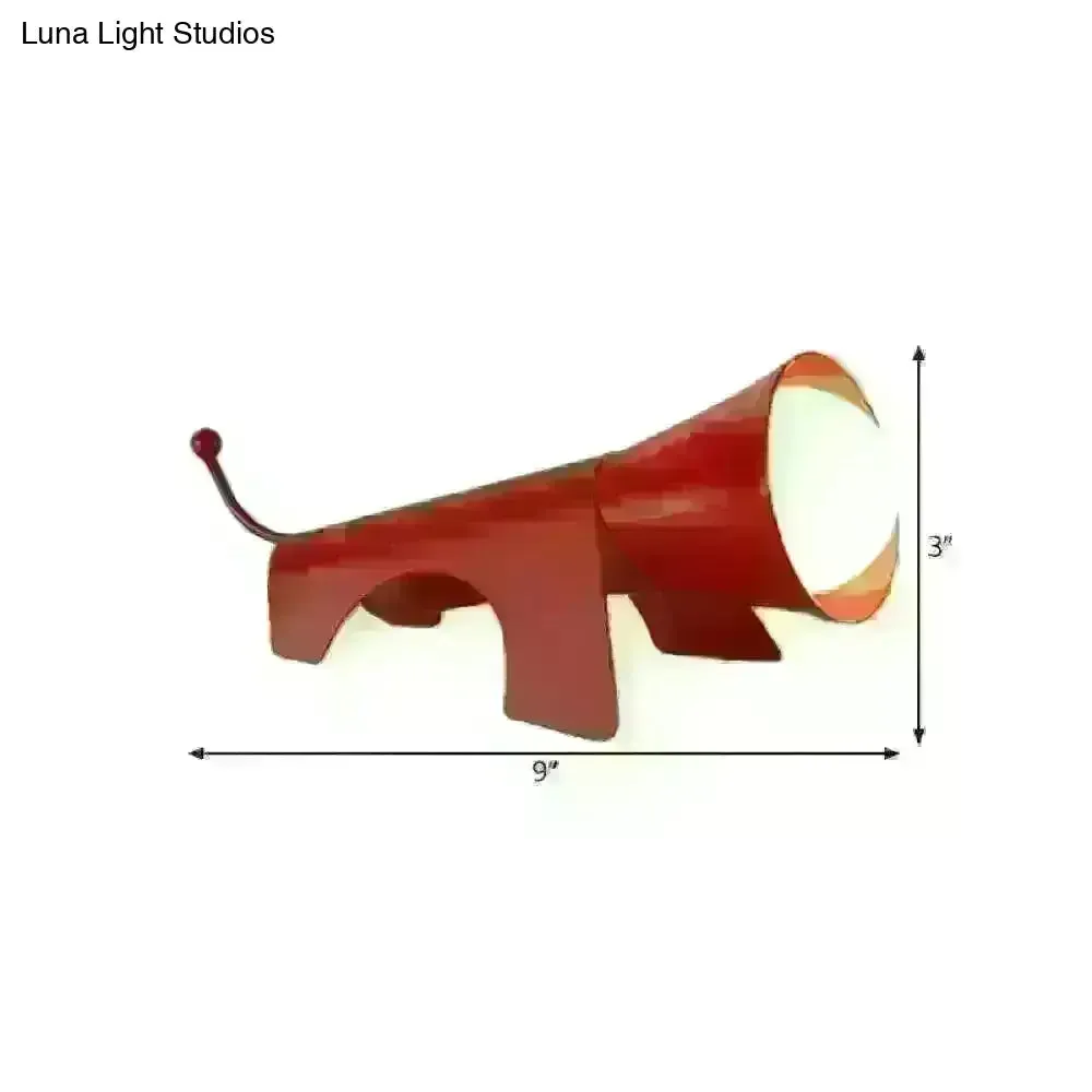 Lucy - Cartoon Red/Yellow Night Table Lamp - Dog-Like Metallic Shade