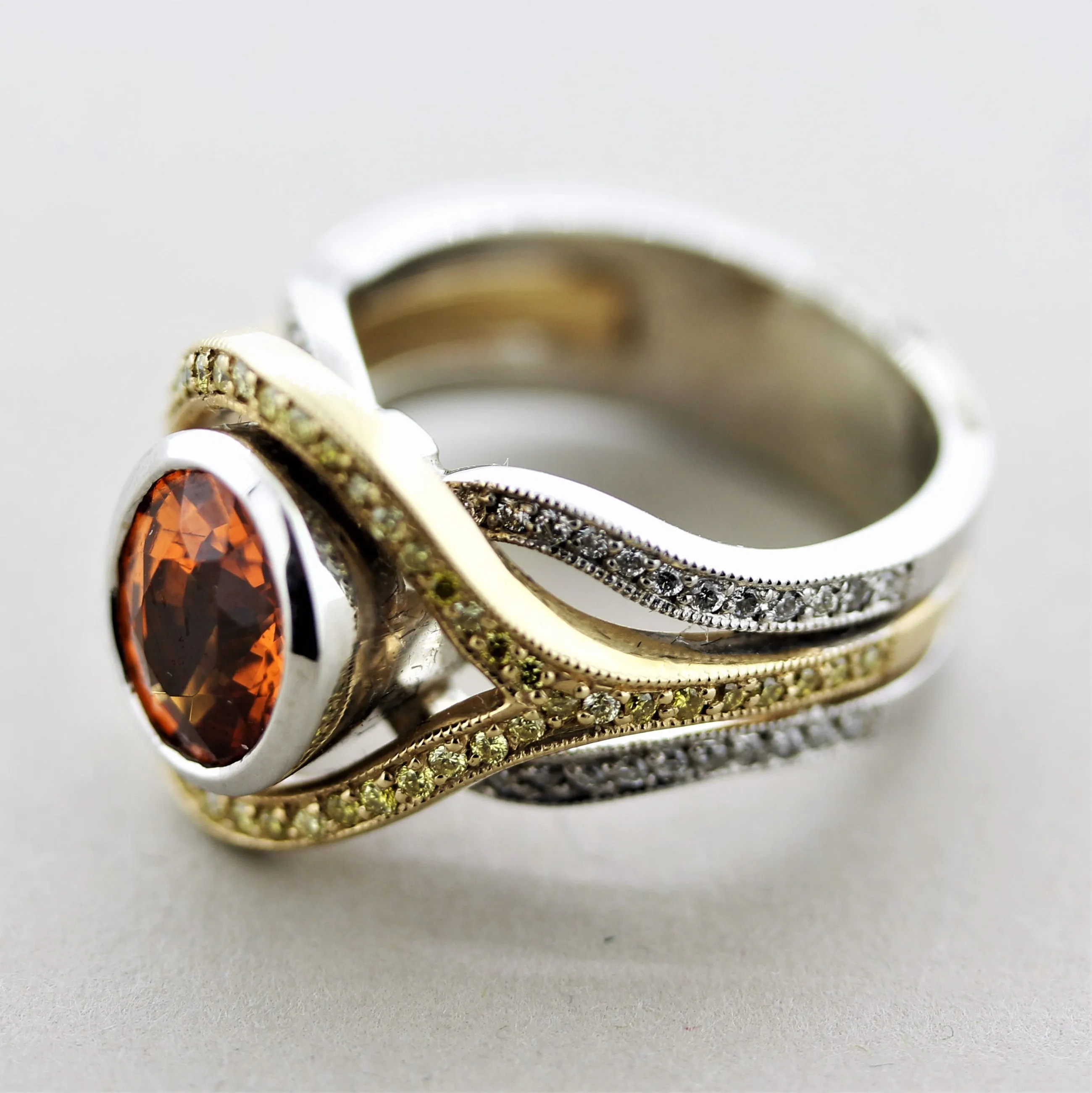 Mandarin Garnet Fancy-Colored Diamond Two-Tone Gold Ring