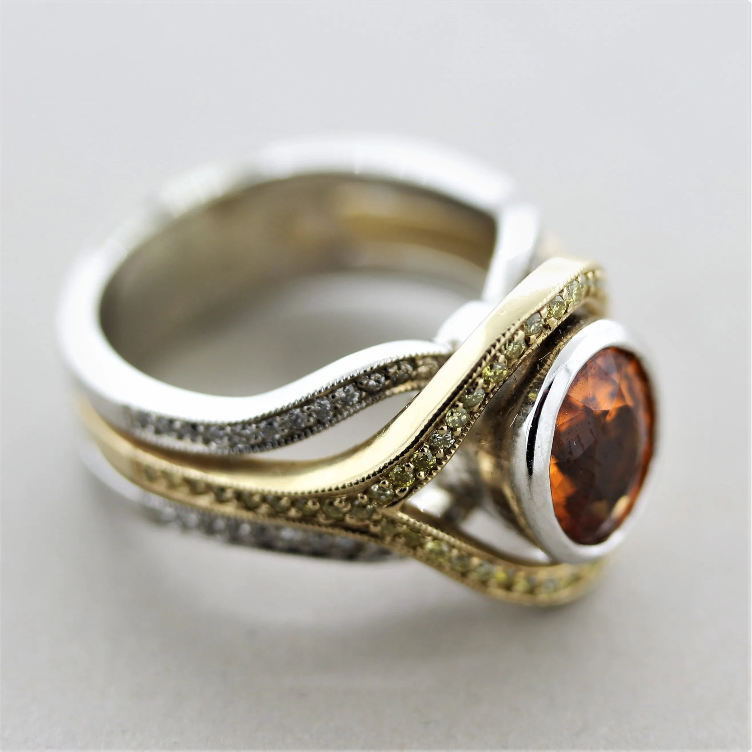 Mandarin Garnet Fancy-Colored Diamond Two-Tone Gold Ring