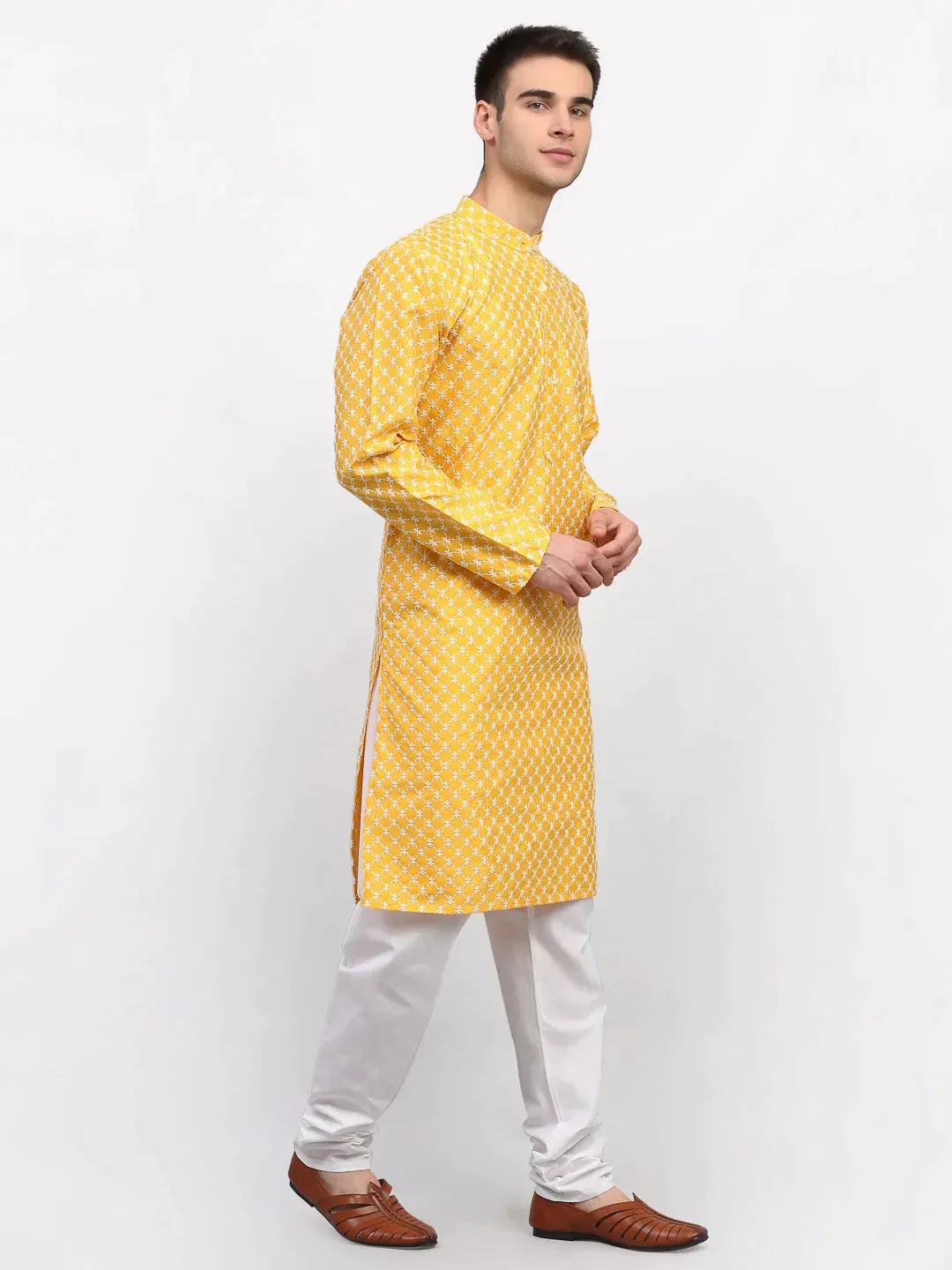 Men Mustard Chikankari Kurta Only