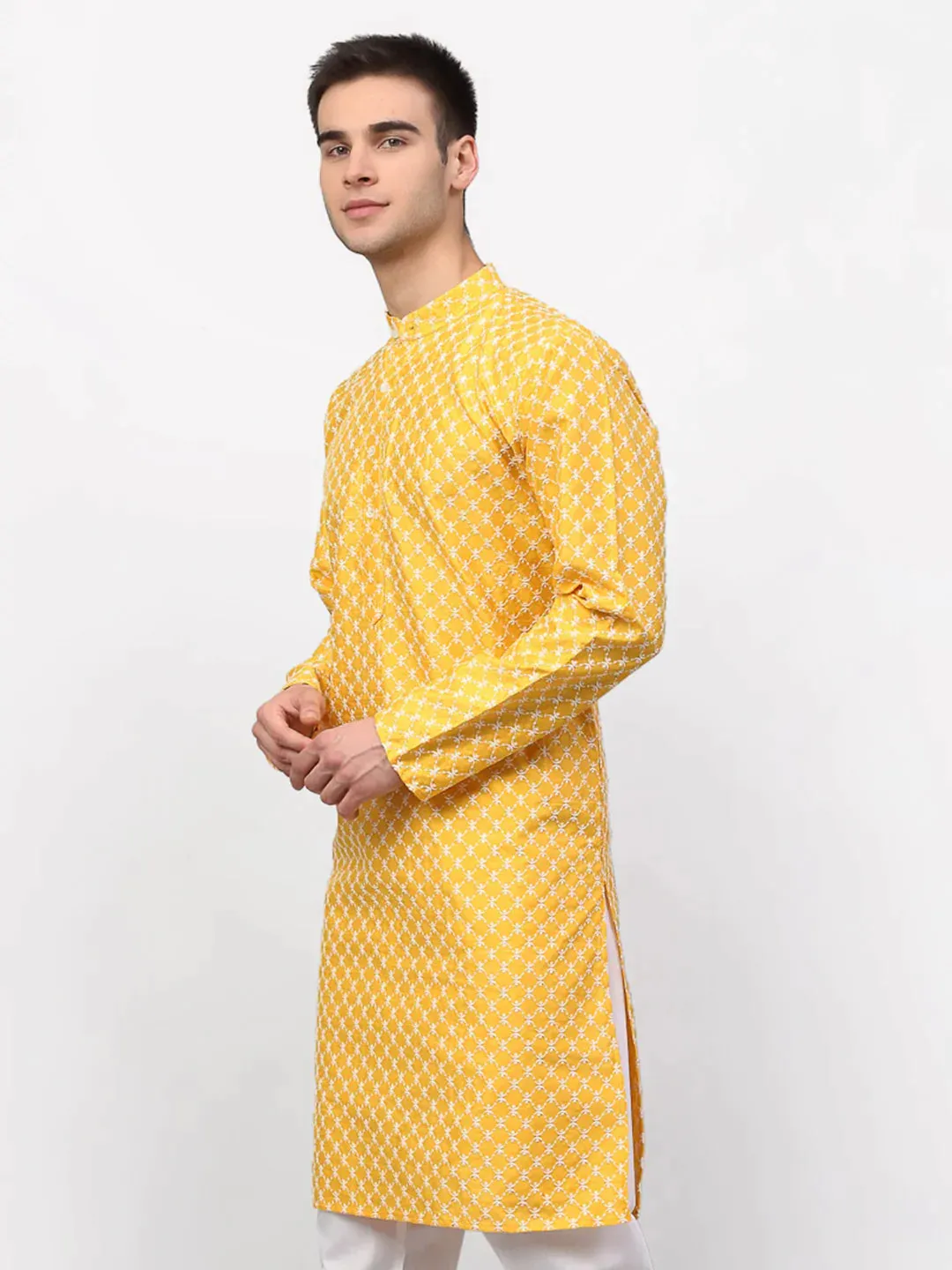 Men Mustard Chikankari Kurta Only