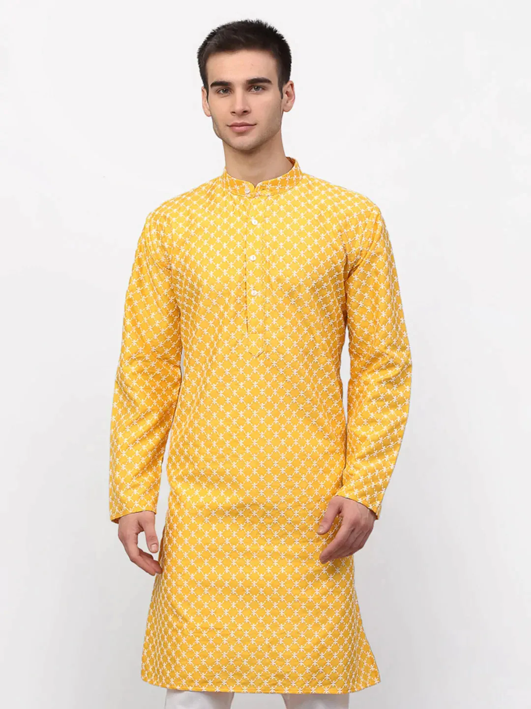 Men Mustard Chikankari Kurta Only