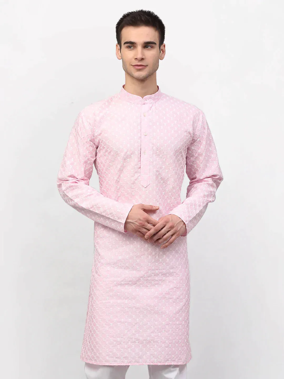 Men Pink Chikankari Kurta Only