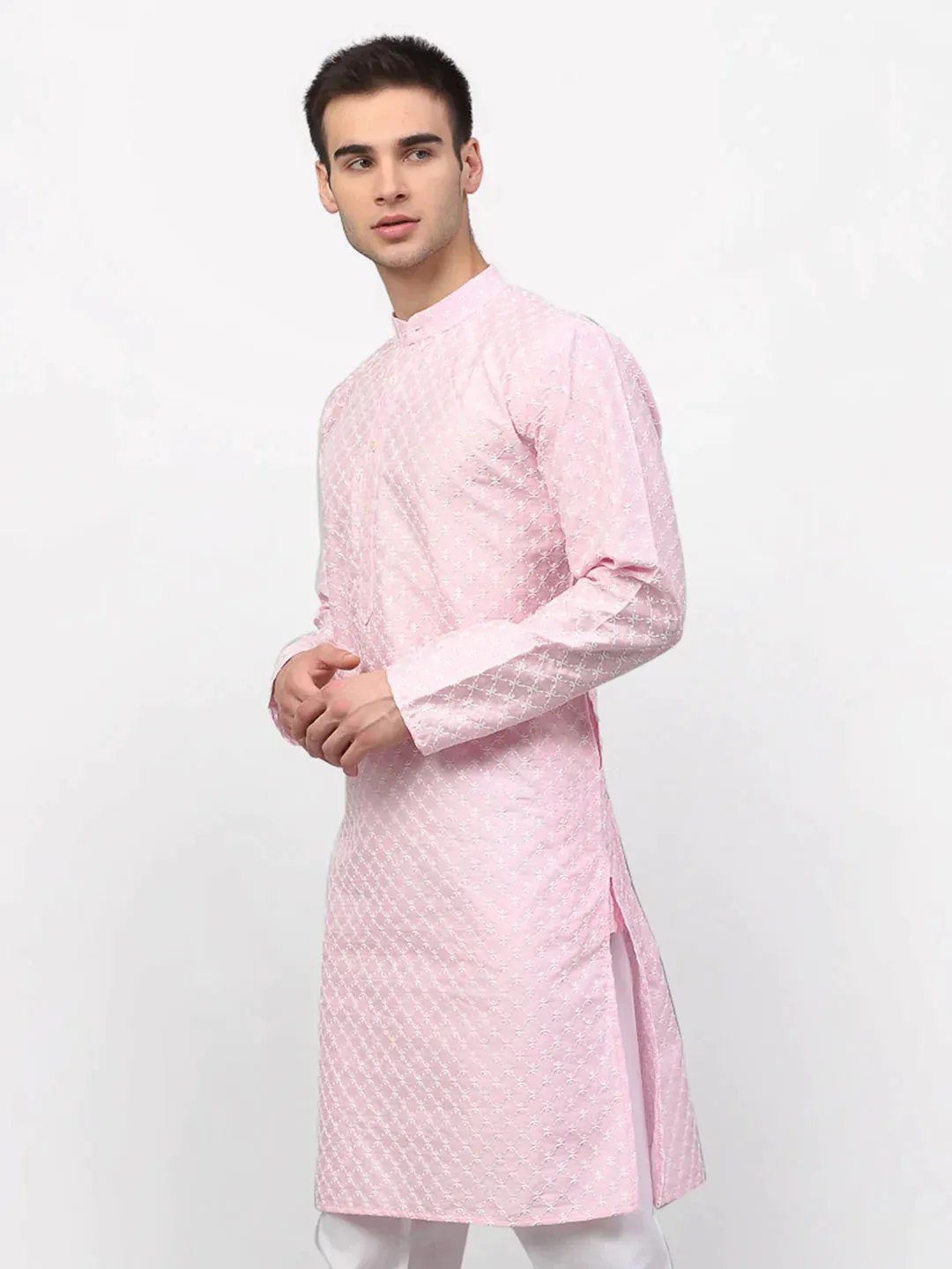 Men Pink Chikankari Kurta Only