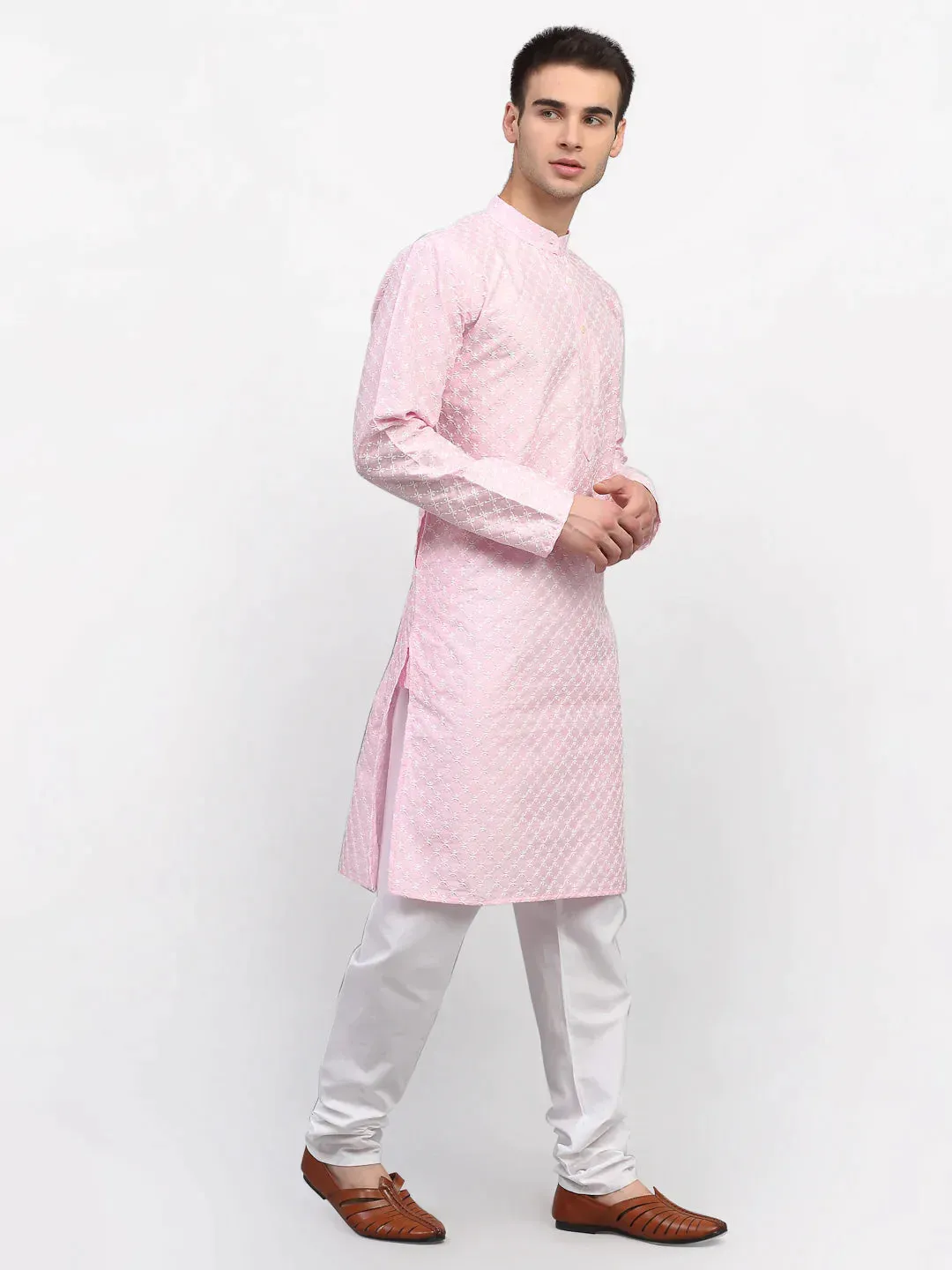 Men Pink Chikankari Kurta Only