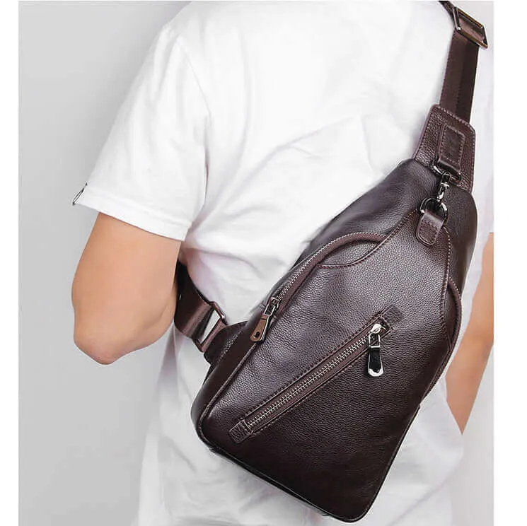 Men's Leather Chest Bag - Crossbody Sling Bag NZ