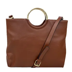 MILLFIELD - Womens Tan Leather Ring Handle Tote Shoulder Crossbody Bag