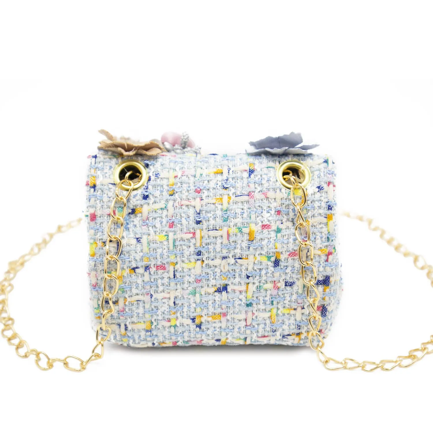 Mini Tweed Pearly Florals Crossbody - Blue