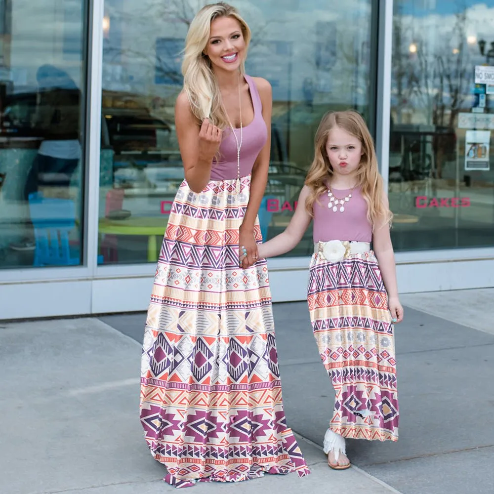 Mom & Me Matching Geometric Pattern Maxi Dresses (4 Colors)