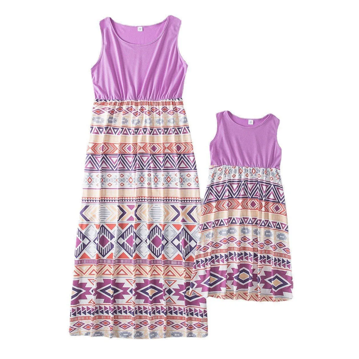 Mom & Me Matching Geometric Pattern Maxi Dresses (4 Colors)