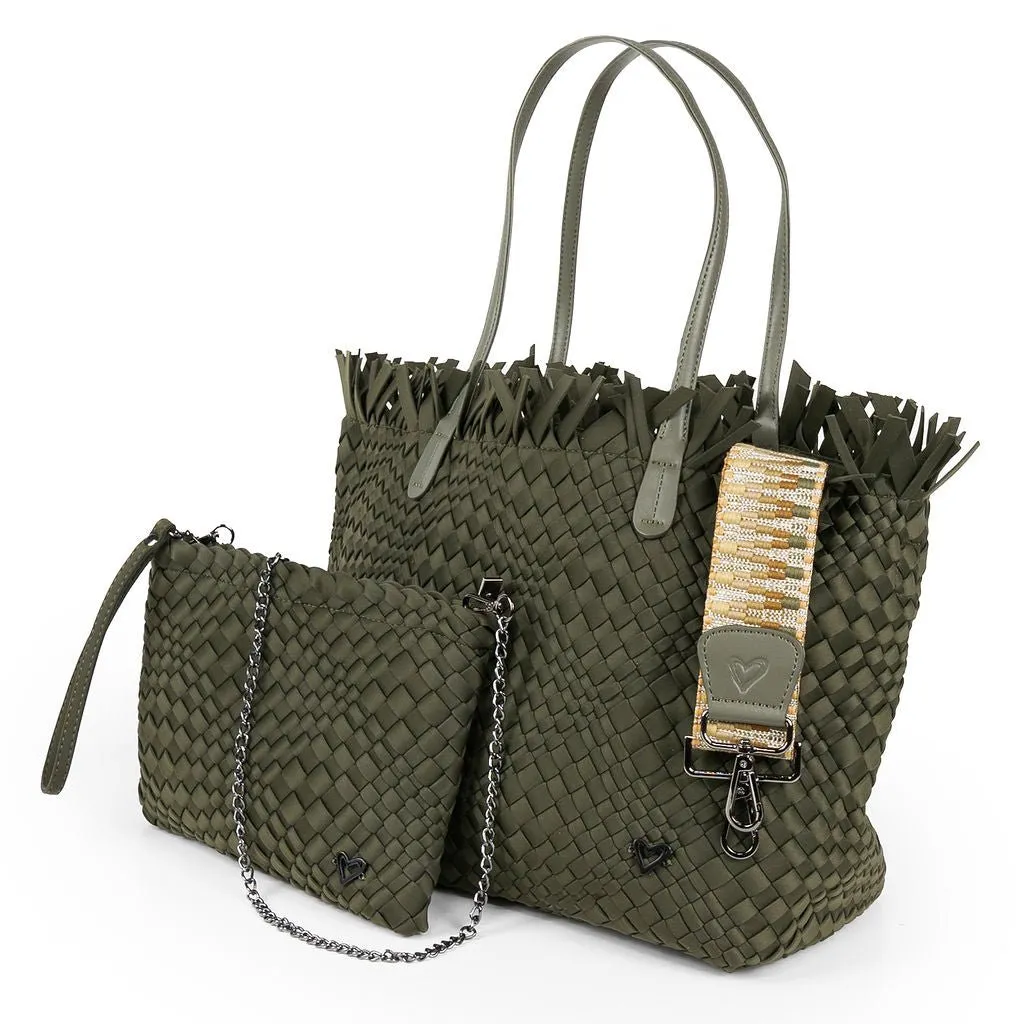 NEW: Vulcan Woven Large Tote (Fringed Top) - Olive