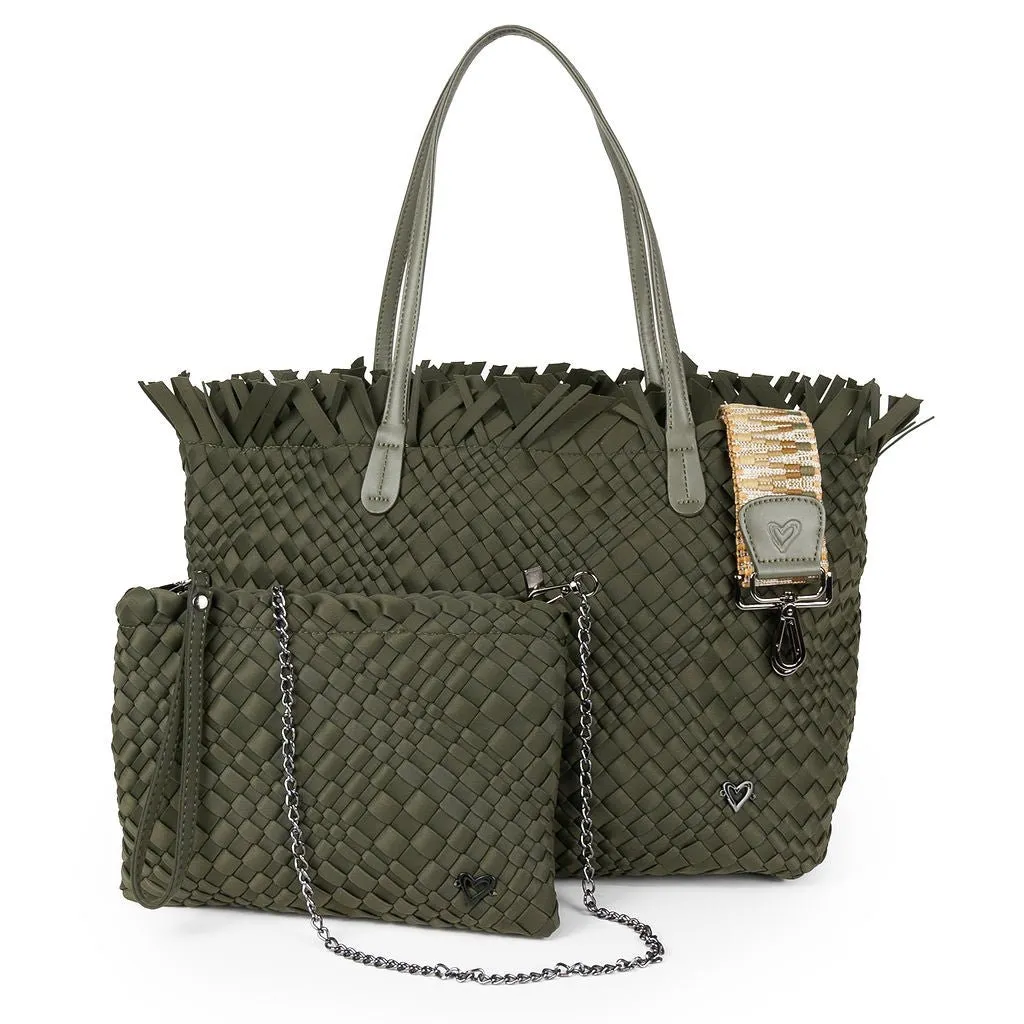 NEW: Vulcan Woven Large Tote (Fringed Top) - Olive