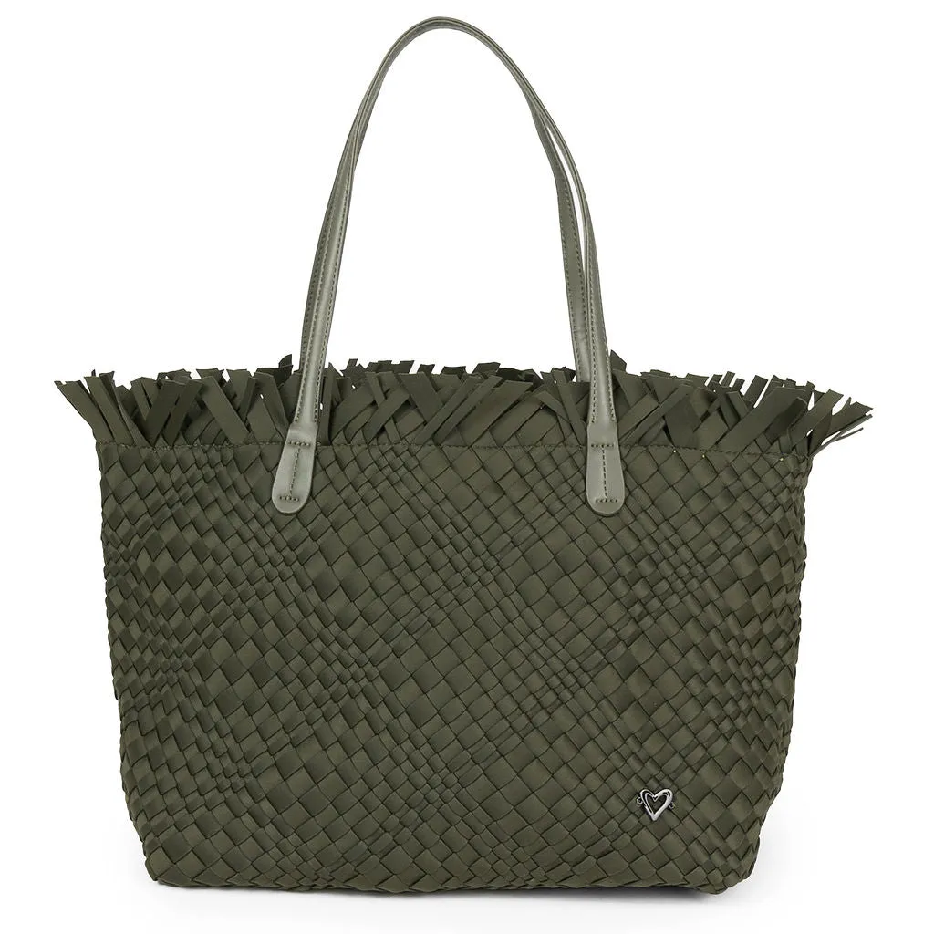 NEW: Vulcan Woven Large Tote (Fringed Top) - Olive