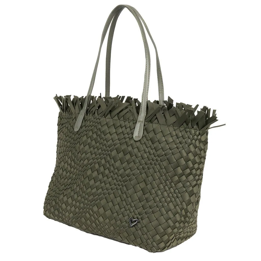 NEW: Vulcan Woven Large Tote (Fringed Top) - Olive