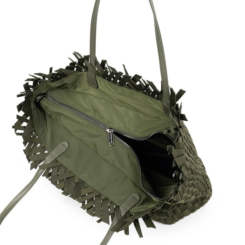 NEW: Vulcan Woven Large Tote (Fringed Top) - Olive