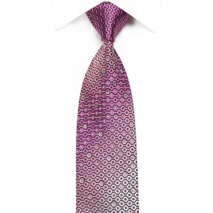 Nicole St Giles Mens Crystal Silk Necktie Geometric On Purple With Silver Sparkles