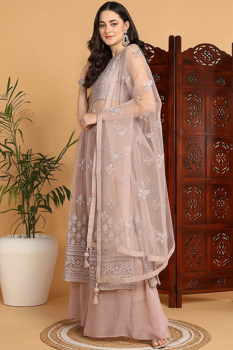 Nude Net Ethnic Motifs Embroidered Straight Suit Set