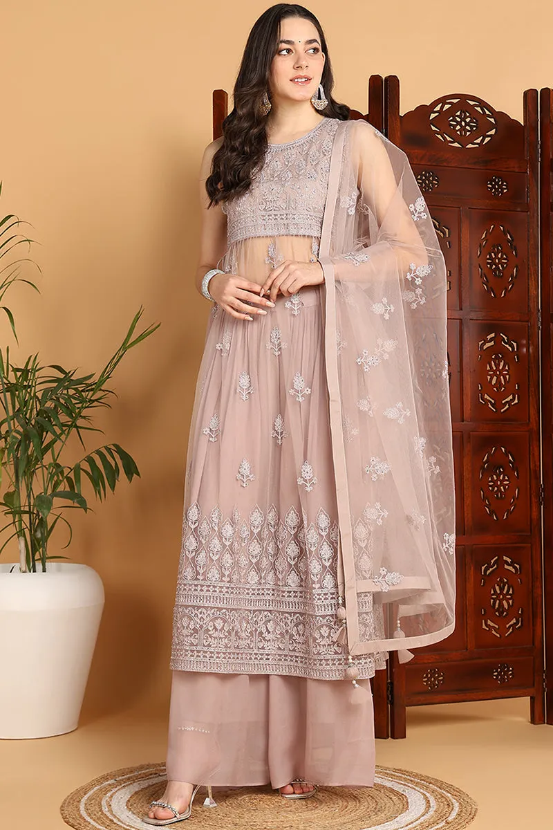 Nude Net Ethnic Motifs Embroidered Straight Suit Set