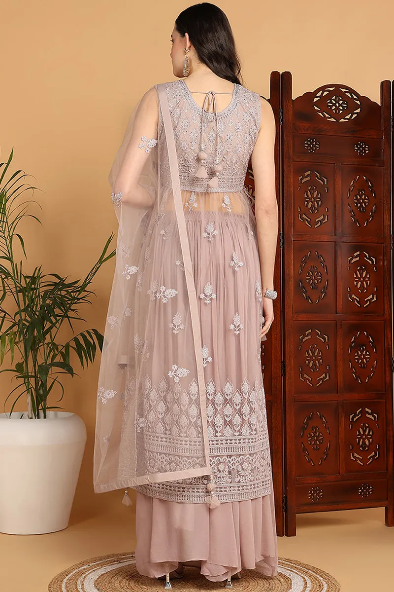 Nude Net Ethnic Motifs Embroidered Straight Suit Set