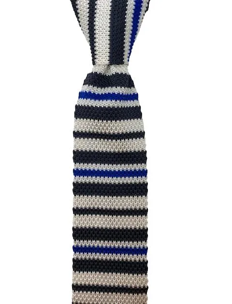 Off White, Charcoal & Blue Striped Knit Tie