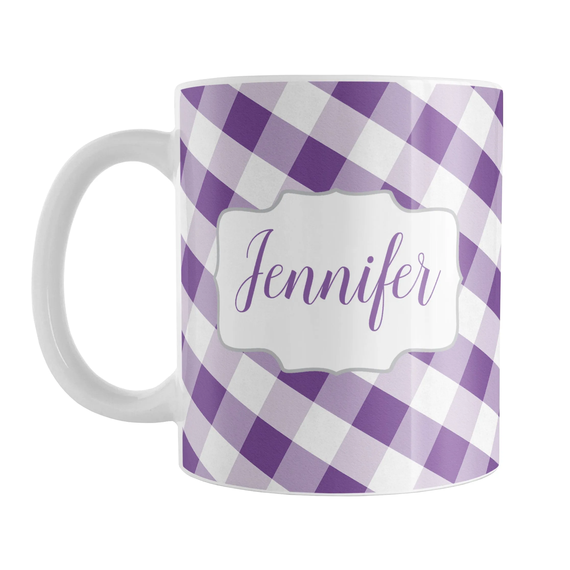 Personalized Purple Gingham Mug