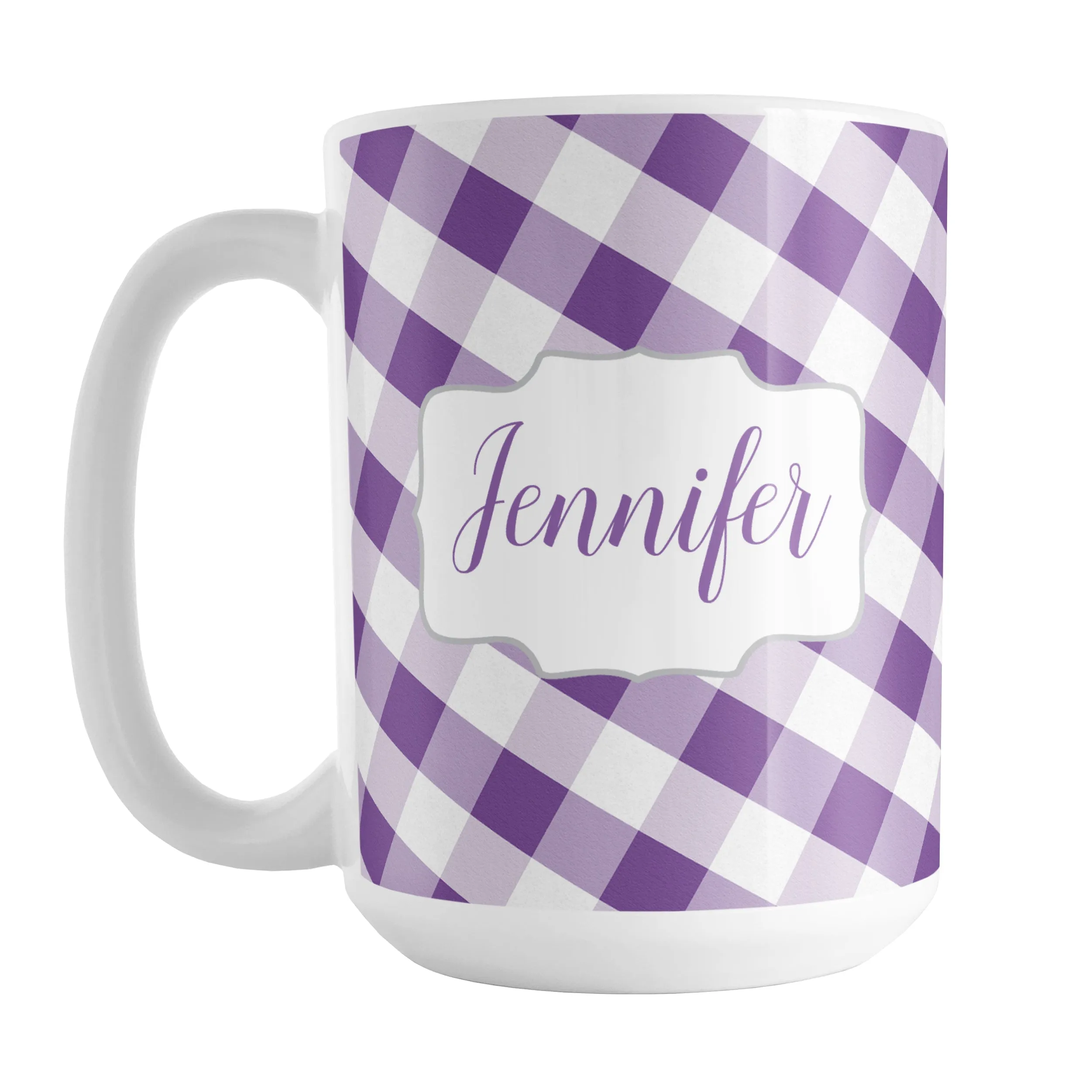 Personalized Purple Gingham Mug